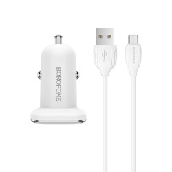 Autolaadija Borofone BZ12A QC3.0 USB + MicroUSB valge