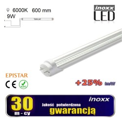 LED luminofoorlamp 60cm 9w t8 6000k g13 külm läbipaistev ühepoolne lamp