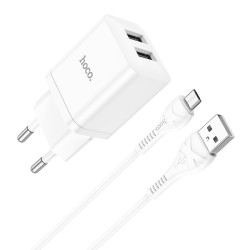 Laadija Hoco N25 2xUSB-A (2.1A) + MicroUSB valge