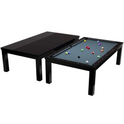 Pool Table / Dining Table, Penelope II, Shining Black, incl. table cover, 8 ft., Simonis 860 powder blue