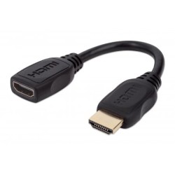 Manhattan HDMI with Ethernet Extension Cable, 4K@60Hz (Premium High Speed), Male to Female, Cable 20cm, Black, Ultra HD 4k x 2k,