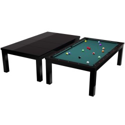 Pool Table / Dining Table, Penelope II, Shining Black, incl. table cover, 8 ft., Simonis 860 blue green