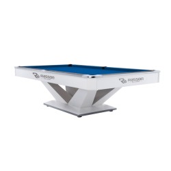 Billiard Table, Pool, Rasson Victory II Plus, White, 9 ft., Simonis 860 royal blue