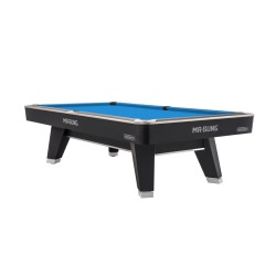 Billiard Table, Pool, Mr-Sung ACURRA by Rasson, 9 ft., matt-black (Strong Black), EPBF pocket size, Simonis 860 tournament blue