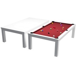 Pool Table / Dining Table, Rasson Penelope II, Shining White incl. table cover, 7 ft., Simonis 860 red