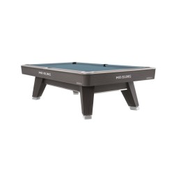 Billiard Table, Pool, Mr-Sung ACURRA by Rasson, 9 ft., Grey (Sarum Strand), EPBF pocket size, Simonis 860 powder blue