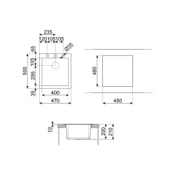Valamu Smeg, 45 cm, Quadra,...