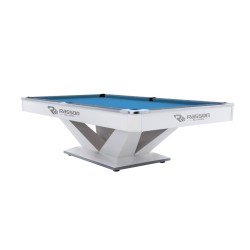 Billiard Table, Pool, Rasson Victory II Plus, White, 9 ft., Simonis 860 electric blue