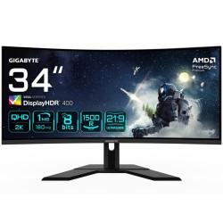 GIGABYTE G34WQCP 34" UWQHD Curved Gaming Monitor - 3440 x 1440, 1500R, 180Hz, 1ms, 350 cd/m2, AMD FreeSync Premium, DisplayHDR 4