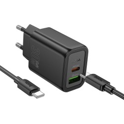 Laadija Hoco N63 30W GaN USB-C/USB-A + USB-C to USB-C cable 1.0m must