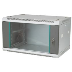 Q-LANTEC 19" 4U Wandregal 600x450, Glastür, grau