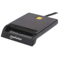 Manhattan USB-A Contact Smart Card Reader, 12 Mbps, Friction type compatible, External, Windows or Mac, Cable 105cm, Black, Thre