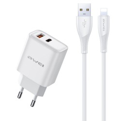 Laadija Awei PD81L-EU 22.5W USB-A/USB-C + USB to Lightning cable 1.0m valge