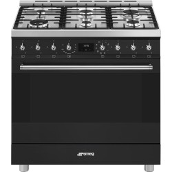 Gaasipliit Smeg Classic, elektriahi, aurupuhastus, 90 cm, matt must