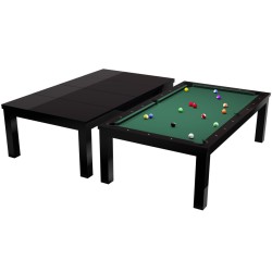 Pool Table / Dining Table, Penelope II, Shining Black, incl. table cover, 7 ft., Club Cloth yellow green