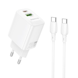 Laadija Borofone BN27 20W USB-C/USB-A + USB-C to USB-C cable 1.0m valge