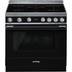 Induktsioonpliit Smeg, Portofino, 5 x induktsioon, elektriahi, 90 cm, pürolüüs, must