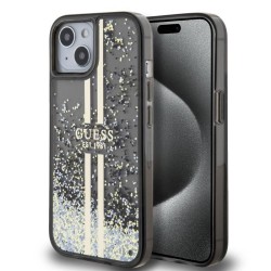 Guess Apple  iPhone 15 PC TPU Liquid Glitter Gold Stripe Black