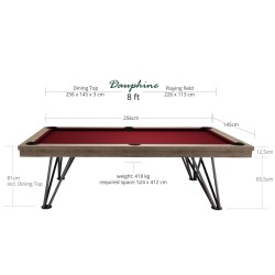 Billiard Table, Pool, Dauphine, Silver Mist Oak, 8 ft., Simonis 760 red