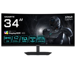 GIGABYTE G34WQC2 34” WQHD Curved Gaming Monitor - 3440 x 1440, 1500R, 200Hz, 1ms, 450 cd/m2, AMD FreeSync Premium, DisplayHDR 40