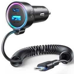 Autolaadija Joyroom JR-CL07 3-in-1 USB/Type-C 55W + Type-C 1.5m must