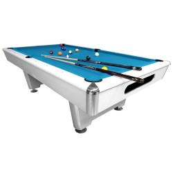 Billiard Table, Pool, Triumph, 7 ft., Matt White, 8 ft., Simonis 760 electric blue