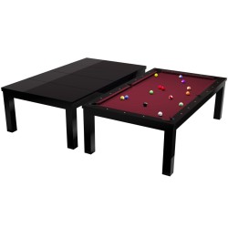 Pool Table / Dining Table, Pool, Rasson Penelope II, 7 ft., Shining Black incl. table cover, Simonis 760 burgundy