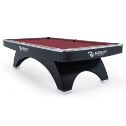 Billiard Table, Pool, Rasson Ox, 9 ft., Black, MATCHROOM pocket size, Simonis 860 burgundy
