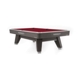 Billiard Table, Pool, Rasson ACURRA (MR-SUNG SERIES), 9 ft., Grey (Sarum Strand), CLUB pocket size, Simonis 860 burgundy