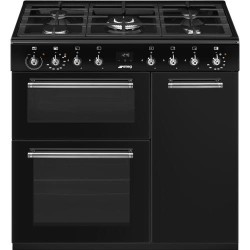 Gaasipliit Smeg Classic, 5 x gaas, 3 x elektriahi, aurupuhastus, 90 cm, must