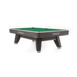 Billiard Table, Pool, Rasson ACURRA (MR-SUNG SERIES), 9 ft., Grey (Sarum Strand), CLUB pocket size, Simonis 760 yellow green