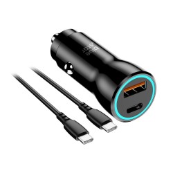 Autolaadija Blue Star 30W USB-C/USB-A + USB-C to USB-C 60W cable 1.0m must