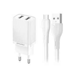 Laadija Awei C15T-EU 10W 2xUSB-A + USB-A to USB-C cable 1.0m valge