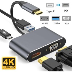 Reach USB-C-liidesega USB-jaotur PD + HDMI + VGA + USB 3.0