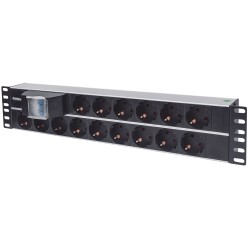 Intellinet 19" 2U Rackmount 15-Output Power Distribution Unit (PDU), EU CEE 7/3 Outlets, With Double Air Switch, Built-in 3 m (1