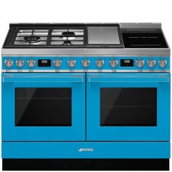 Pliit Smeg Portofino, 3 x gaas + 2 x induktsioon + grillplaat, 2 x elektriahi, 120 cm, türkiis
