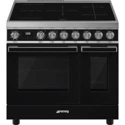 Induktsioonpliit Smeg, Portofino, 5 x induktsioon, 2 x elektriahi, 90 cm, aurupuhastus, must